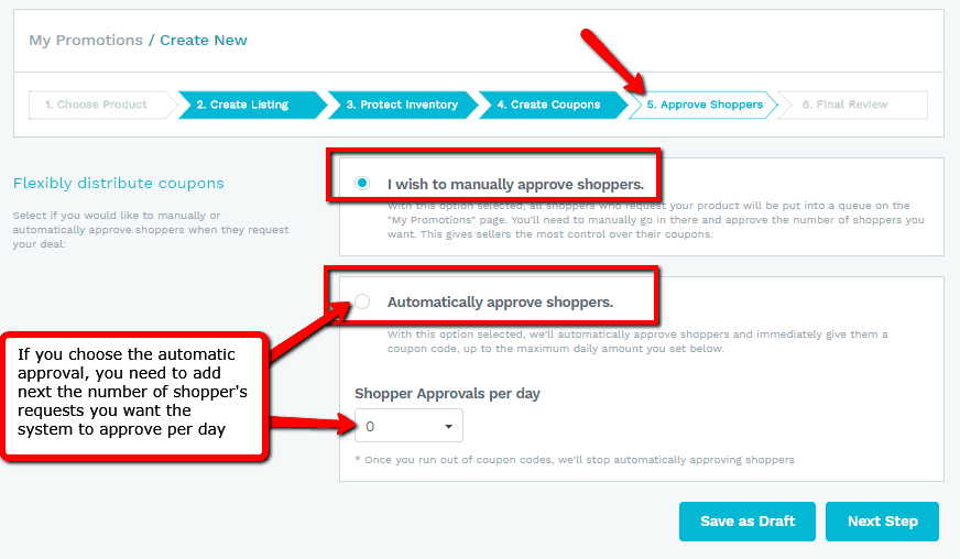 jumpsend create a new promotion step 5. choose between manual approval and automatic approval. 