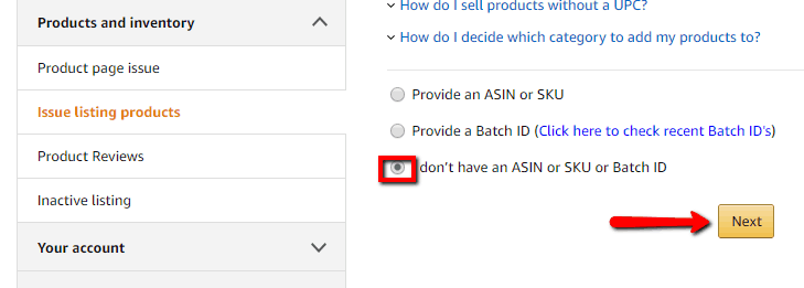 amazon seller central vendor asin sku batch id