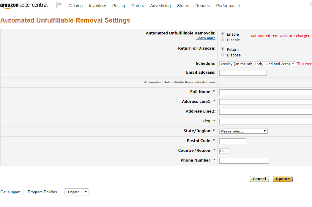 A screen shot of amazon's automatic refund settings managed by My Amazon Guy.