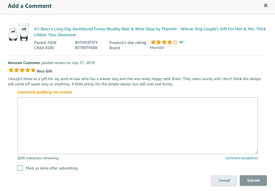 How to respond to a customer product review through seller central on amazon