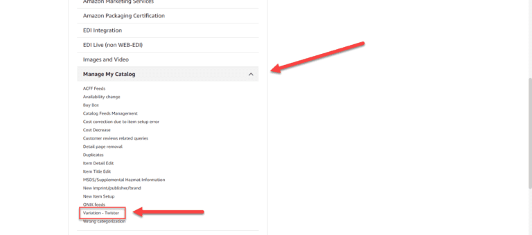 manage my catalog variation twister amazon parentage