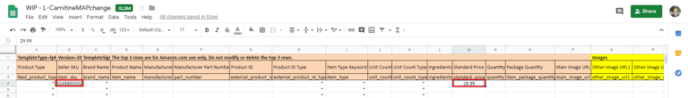 template sku standard price