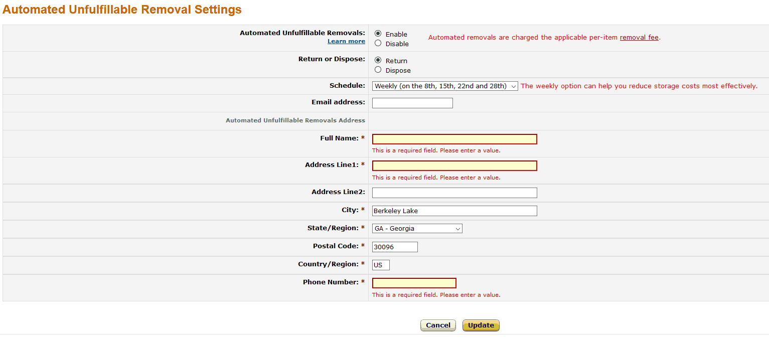 Automated Unfulfillable Removal Settings