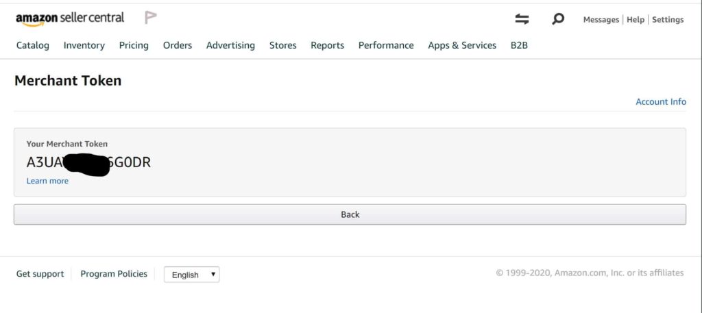 Amazon Seller Central Merchant Token