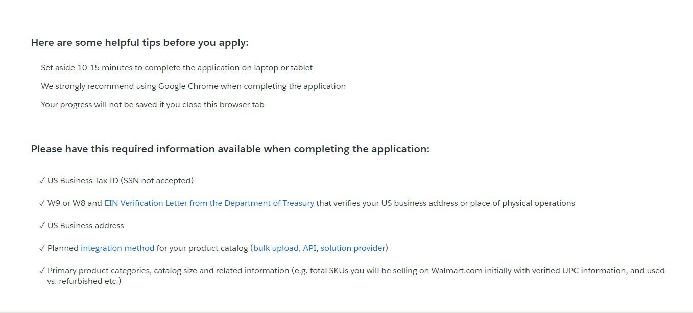 Other Marketplaces Next Steps 2 Walmart application 1