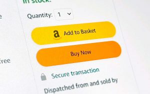 Amazon's add to basket button is displayed on a computer screen for marketing management.
