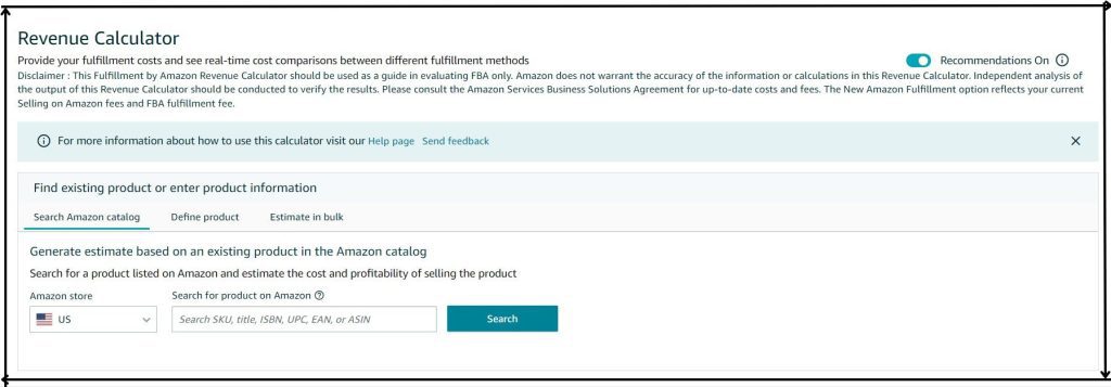 A screen shot of a page with a calculator on it for seller central management.