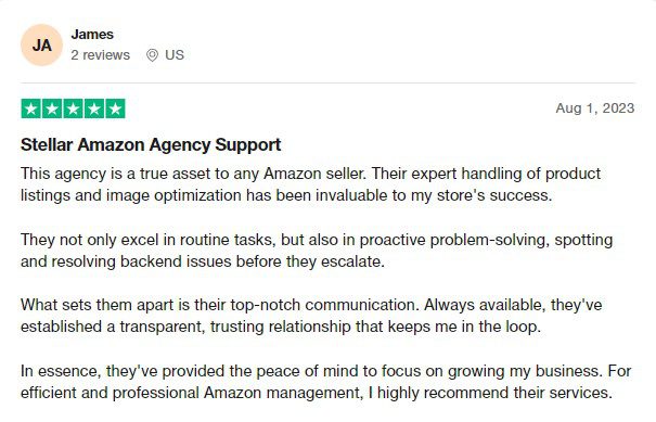 My Amazon FBA Testimonials Trustpilot James