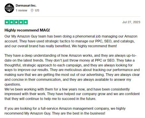 My Amazon FBA Testimonials Trustpilot Dermasuri