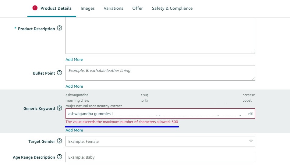 Amazon Generic Keyword 500 Characters