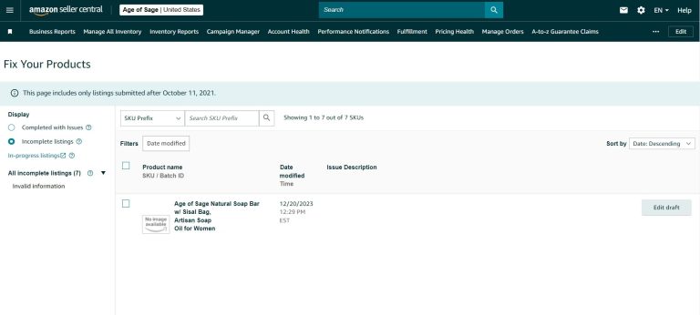 Seller Central Amazon Complete Your Drafts