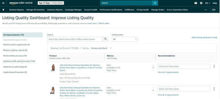 Seller Central Amazon Listing Quality