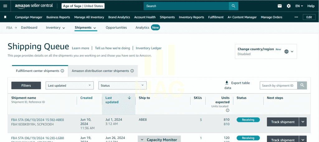 Amazon Seller Central Shipping Queue